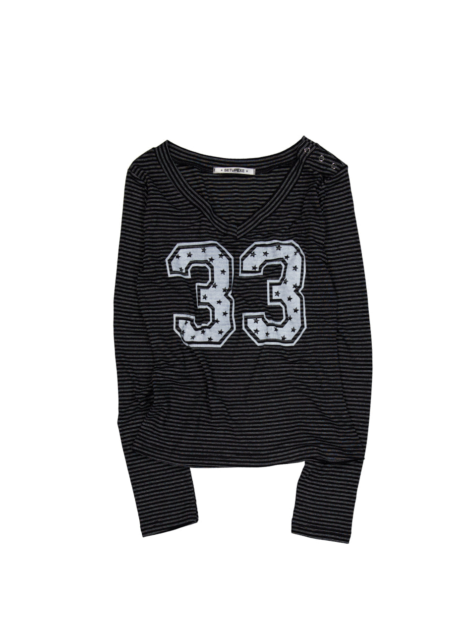 トップス SETUPEXE 33 STRIPE V-NECK TOP BLACK SETUP EXE] 33 STRIPE V-NECK TOP / BLACK – SellerWork