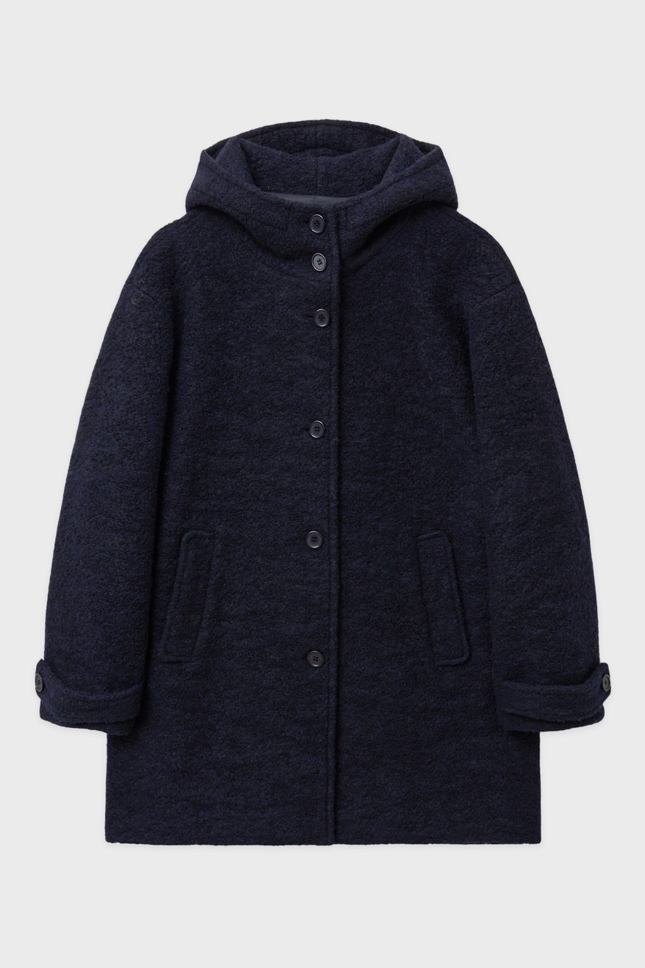 SINOON] Loose-Fit Hoodie Wool Half Coat (Navy) – SellerWork