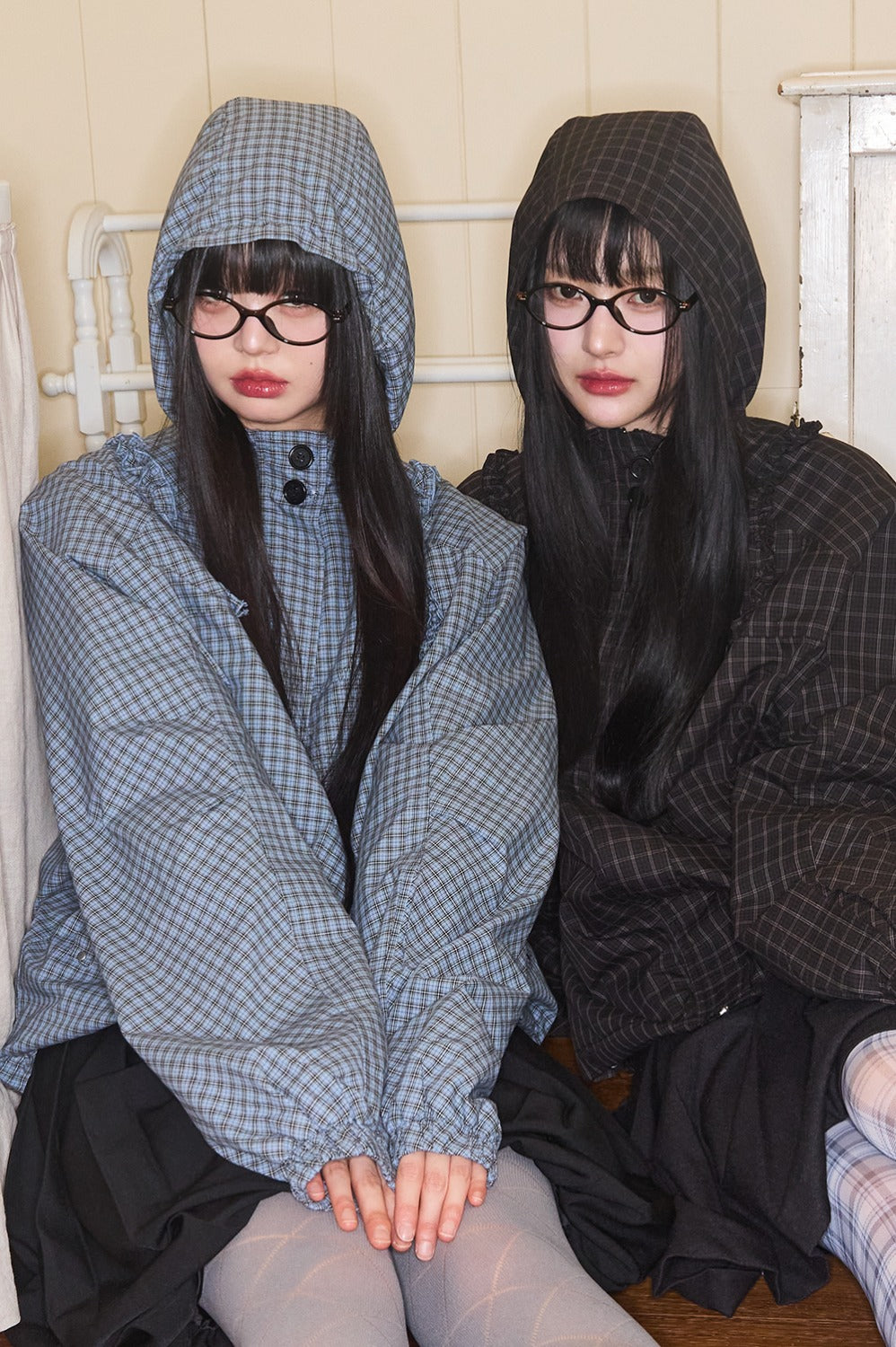 ILLIGO] Oblique Frill Hooded Jacket Check Blue – SellerWork