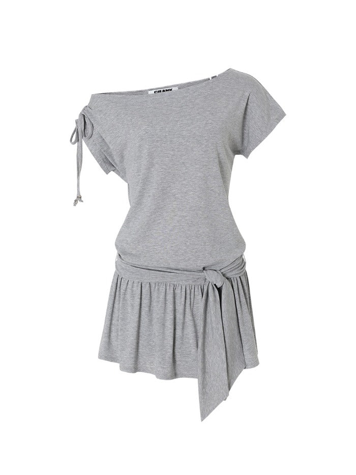 jersey dress with strings [CRANK] STRING OFF-SHOULDER JERSEY DRESS_MELANGE GREY