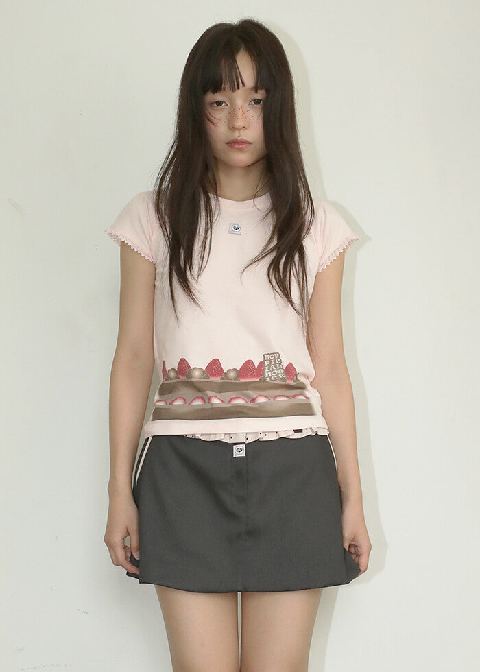 NOFFICIALNOFFICE] BERRY CHOCO CAKE SLICE LACE T-SHIRT PINK