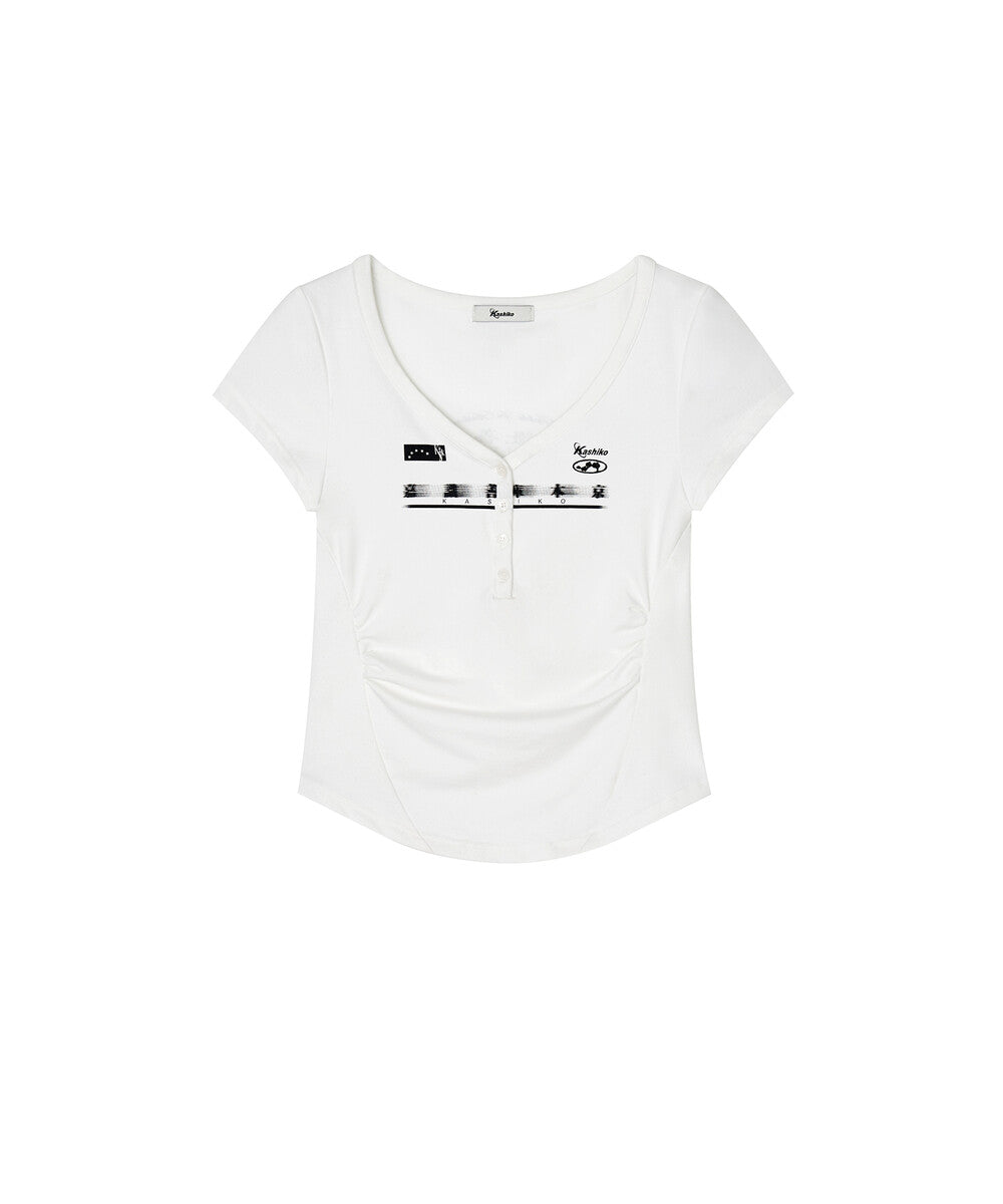 KASHIKO] Zen Button Henley Neck Top White – SellerWork