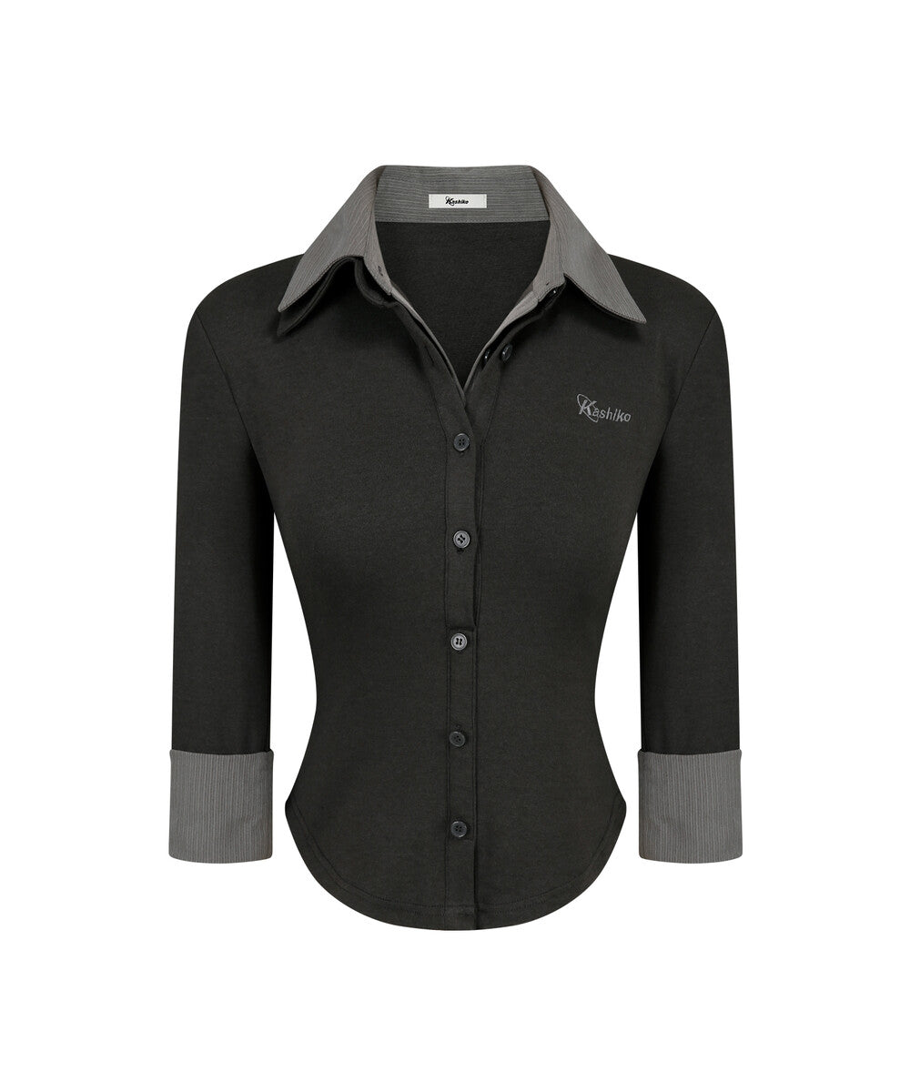 KASHIKO] Double Collar Slim Shirts Charcoal – SellerWork