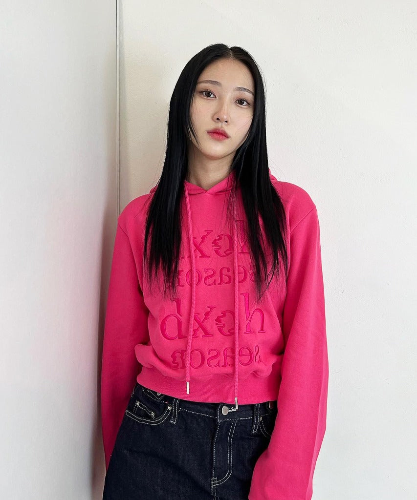 DXOH FW 23 Season Logo Semi Crop Hoodie Hoodie pink SellerWork dxoh-fw-23-season-logo-semi-crop-hoodie-hoodie-pink-sellerwork