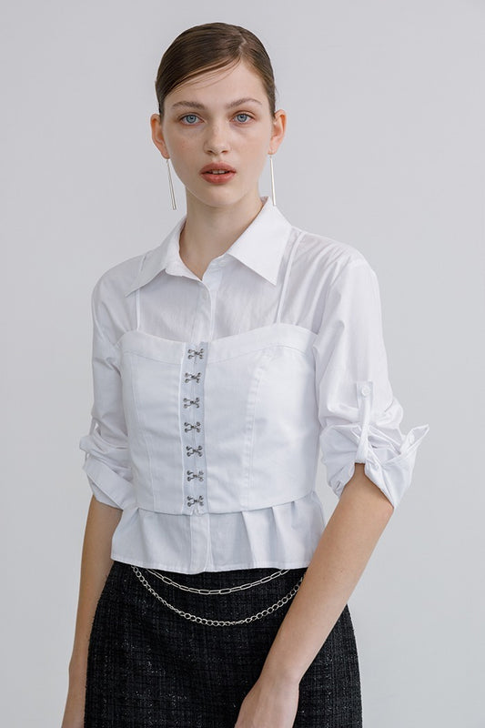 [REMANTIST] FW 22 Layered bustier hook shirt (white)