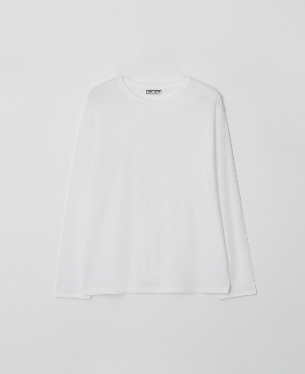 [STEP AROUND] Loose Fit Cotton Long Sleeve Tee WHITE