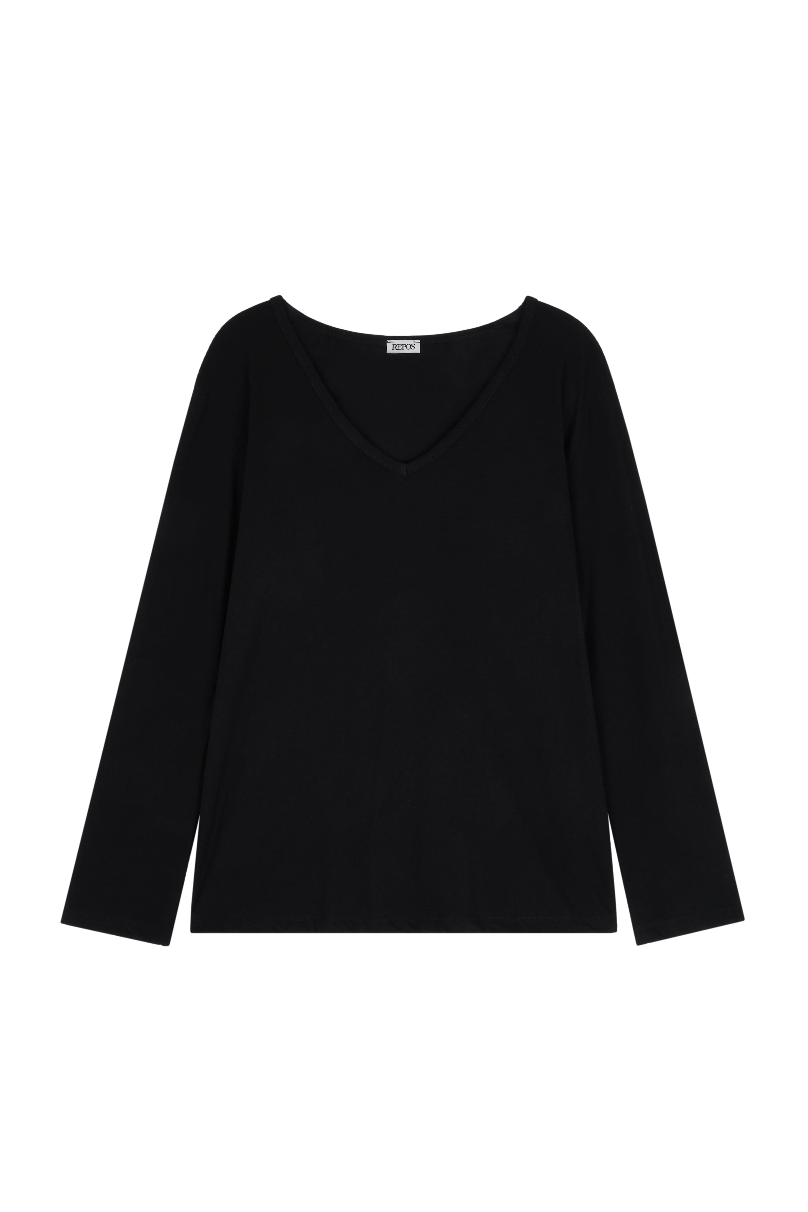 repos-ss-26-thin-v-neck-t-shirt-black-black-s