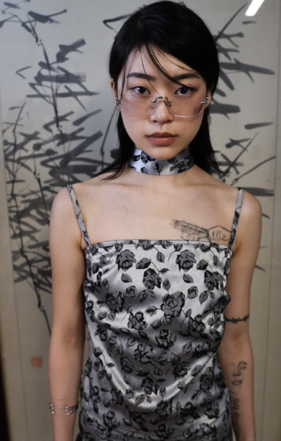 [MIAE] Miae rose satin set - top & scarf (silver)