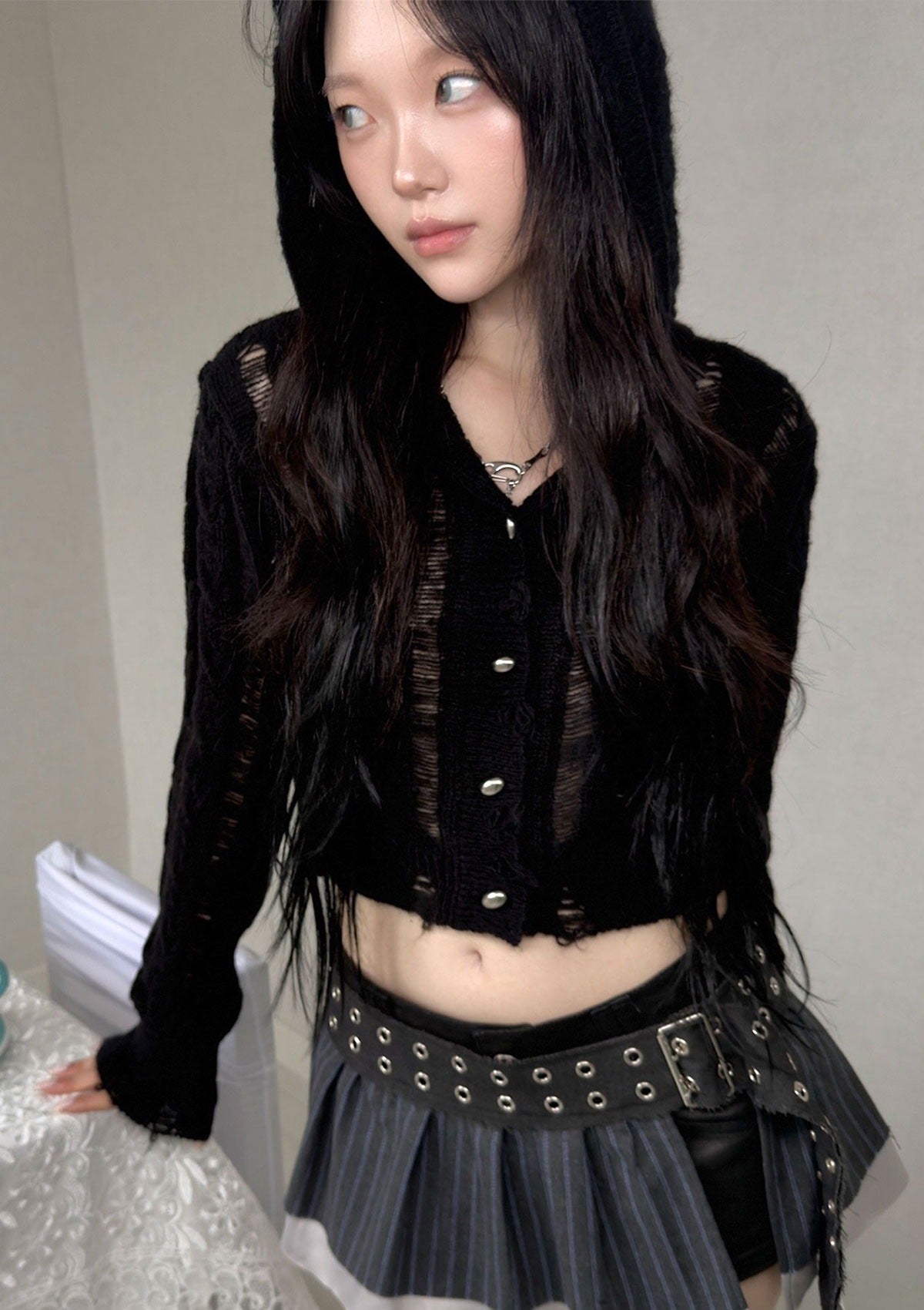 cherryquiri-fw-26-damage-knit-hooded-cardigan-black-black-s
