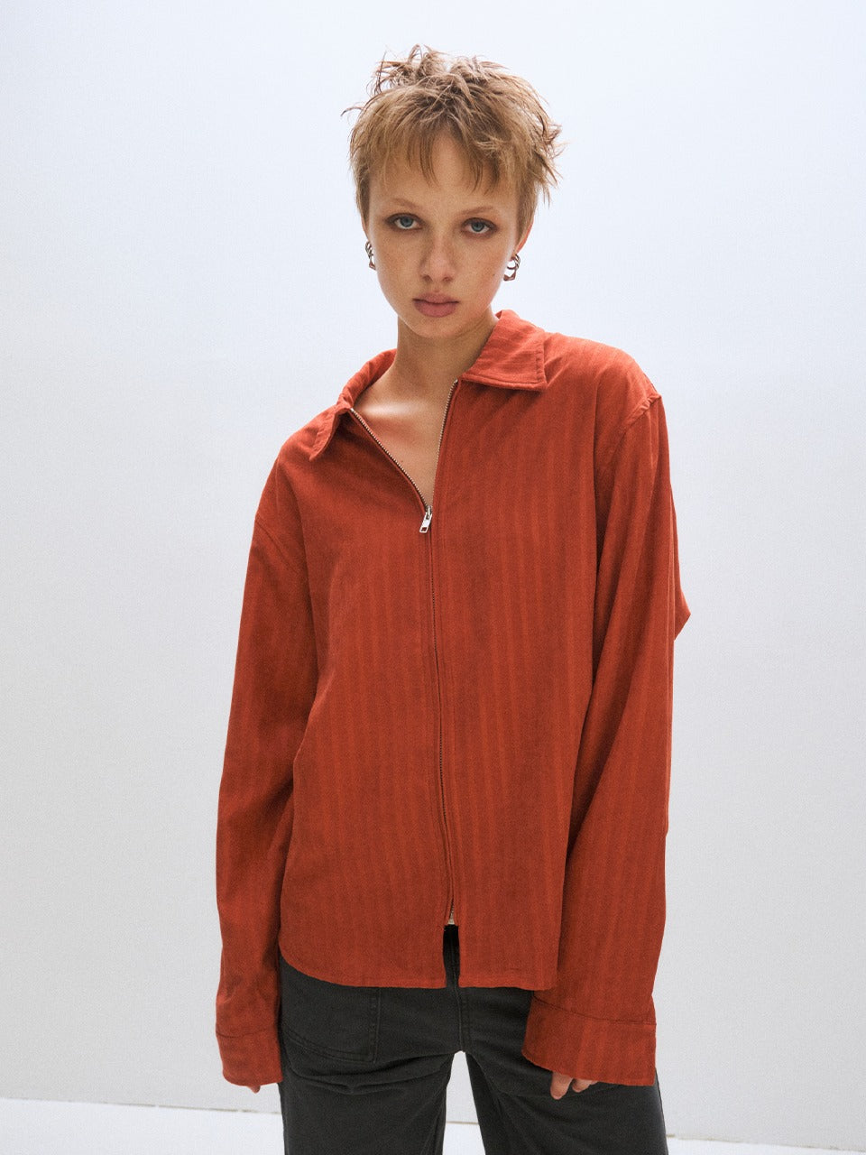 plzproject-fw-25-stripe-zip-up-shirt-red-red-s