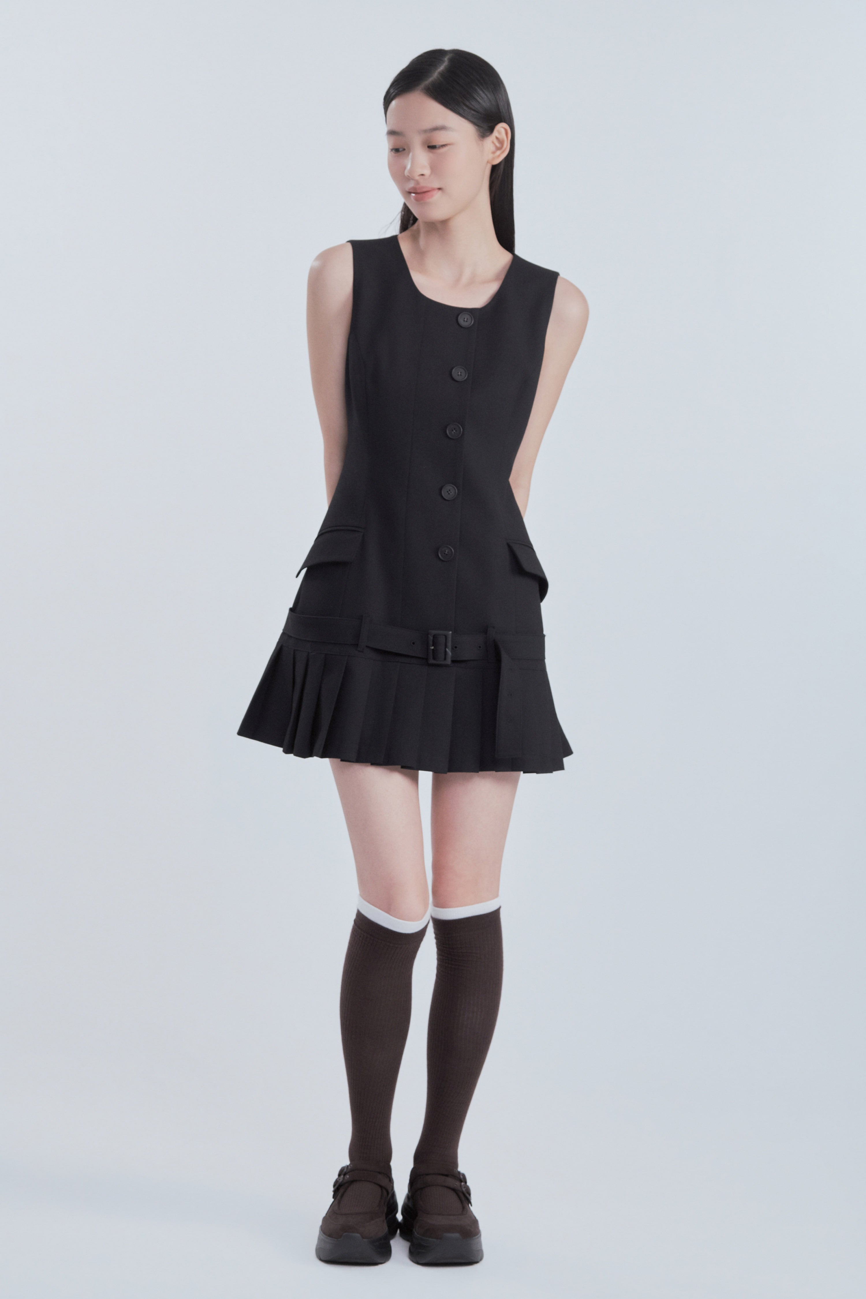 mausoleum-fw-26-sleeveless-pleated-suit-dress-navy-navy-s