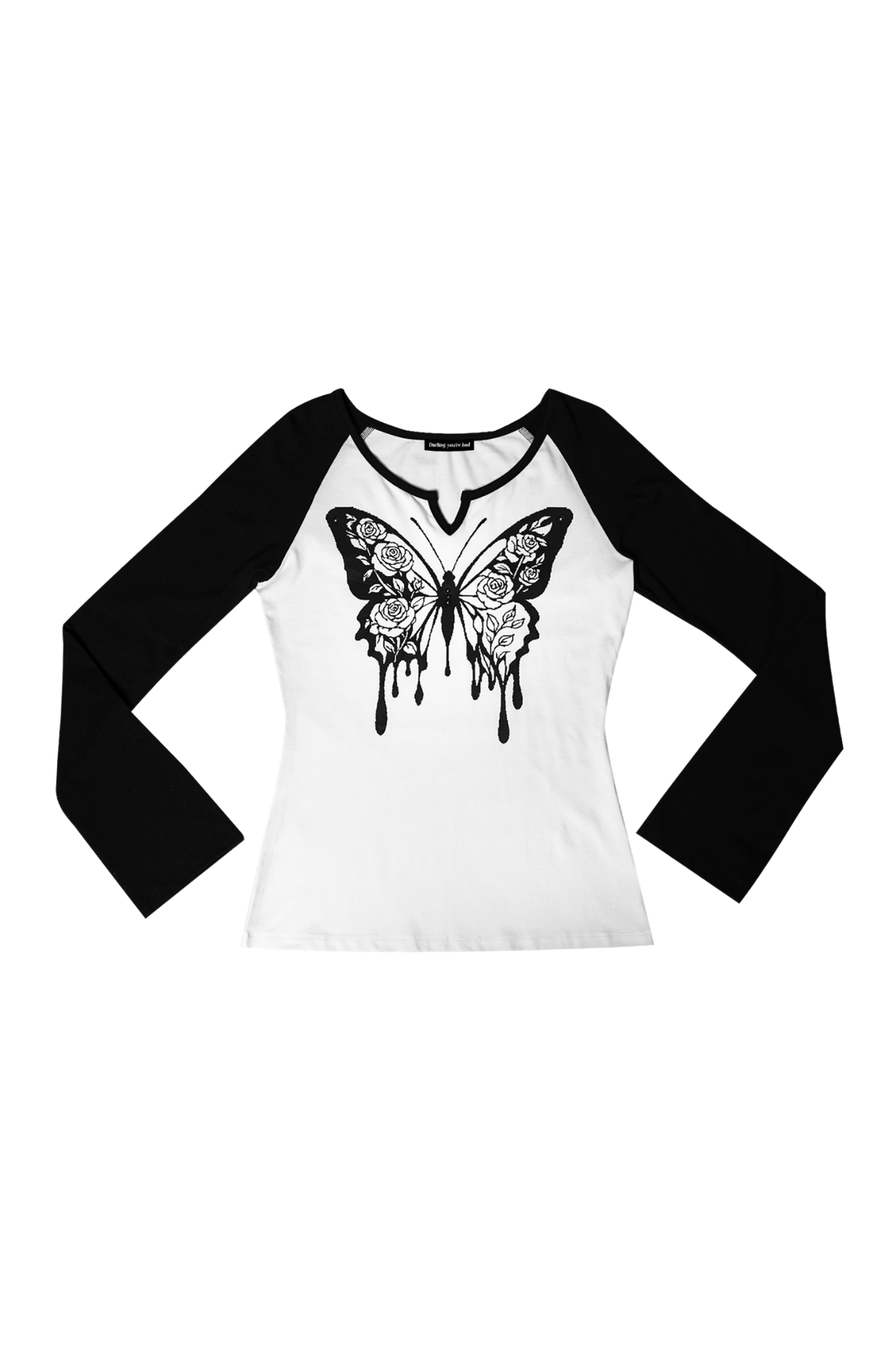 darling-you-are-bad-fw-25-rose-butterfly-raglan-t-shirt-black-white-black-white-s