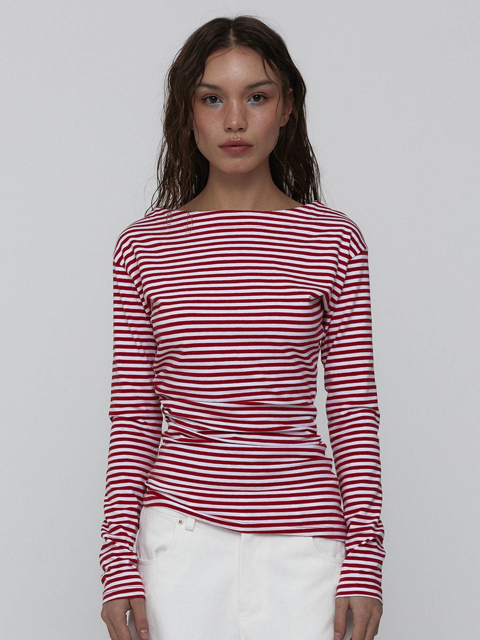 visus-ss-25-side-shirring-stripe-top_red