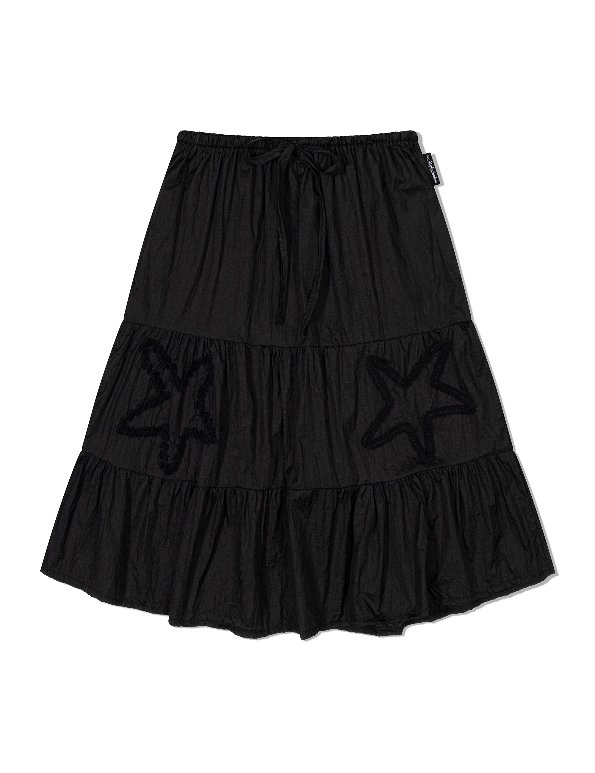 ugly-shadow-ss-25-star-shirring-skirt(black)