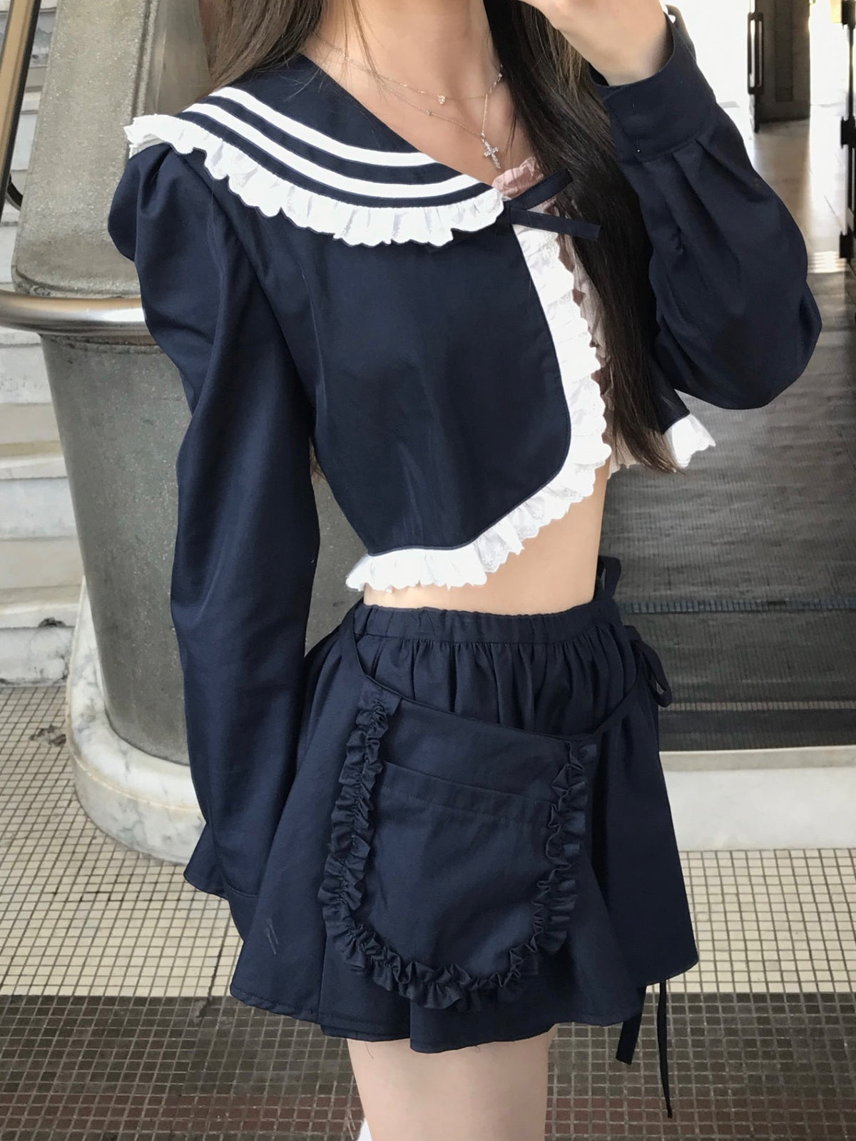 schnee-fw-26-petit-frill-pocket-skirt-navy-navy-s