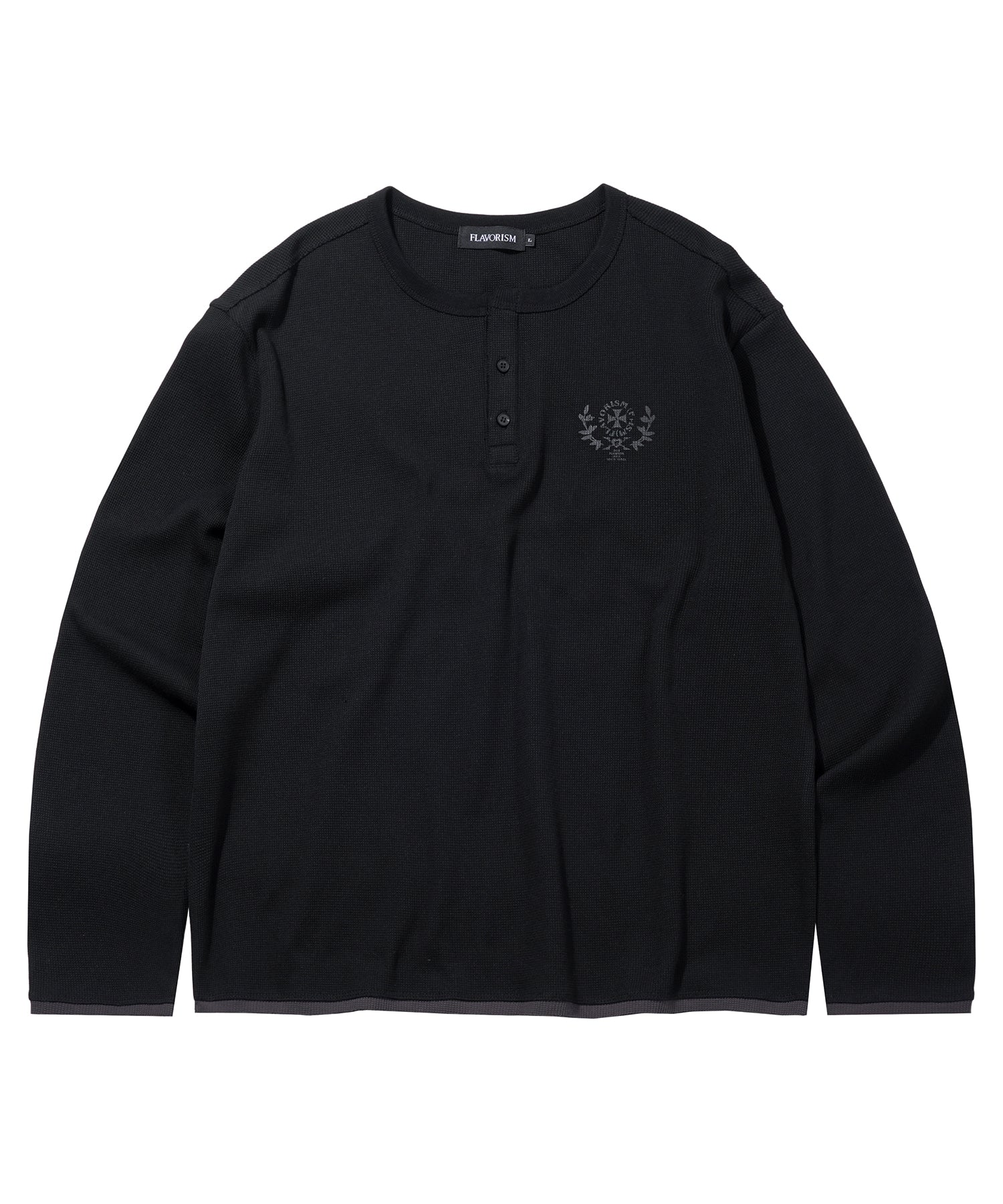 flavorism-ss-25-layered-henley-neck-waffle-knit-tt0086-black-s