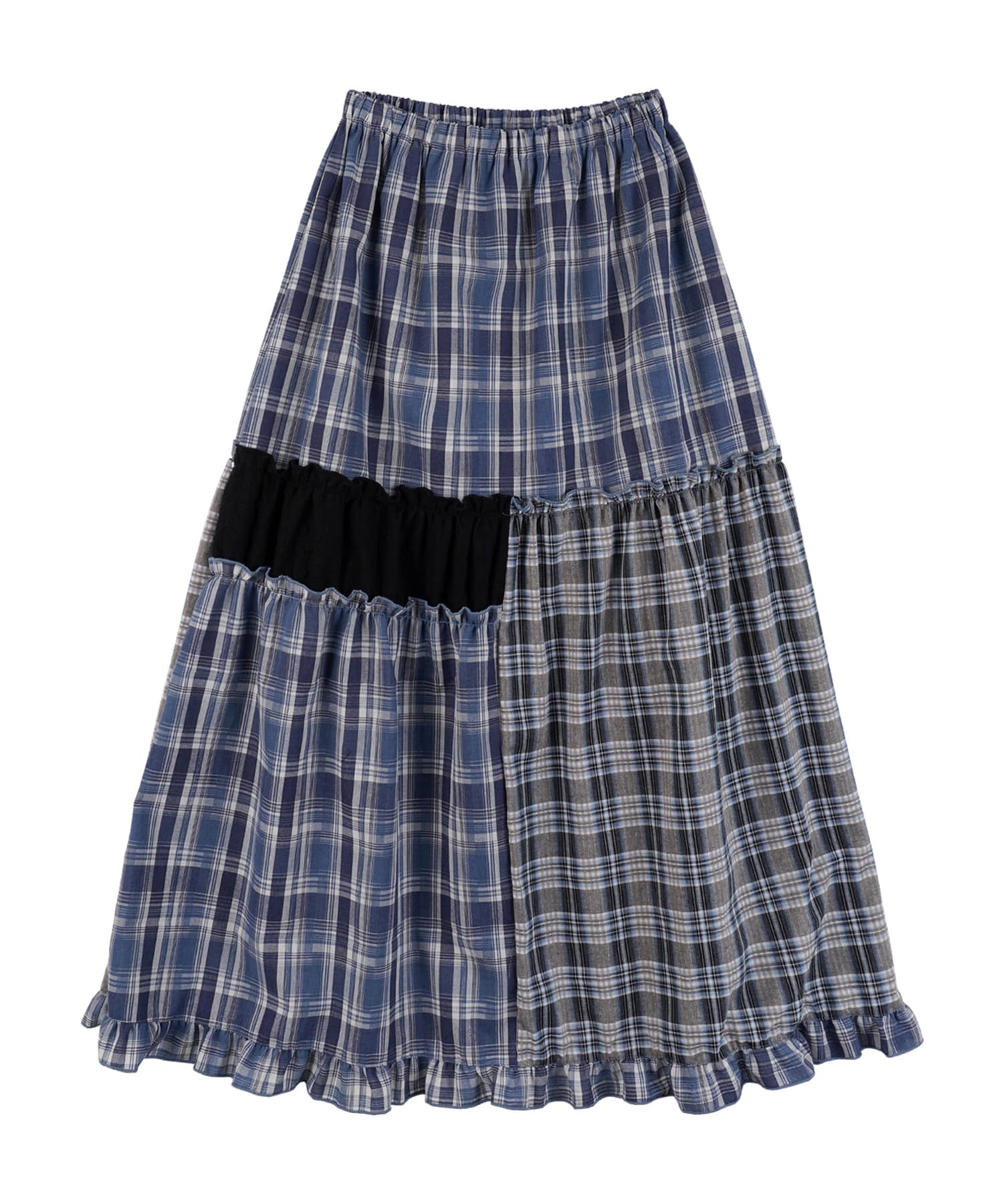 high-school-disco-ss-26-check-vintage-long-skirt-navy-navy-s