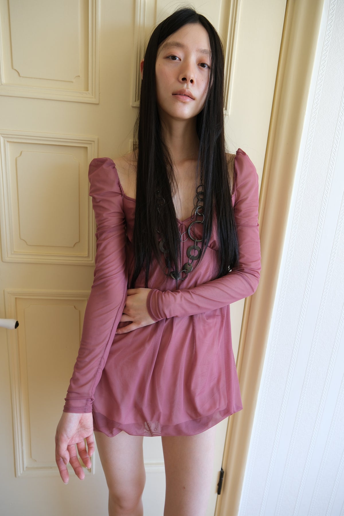 losesleepover-fw-26-mesh-fluff-babydoll-dress-rosewood-rosewood-s