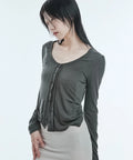 a-few-comments-fw-24-knit-cut-off-unblanced-button-cardigan-ash-khaki