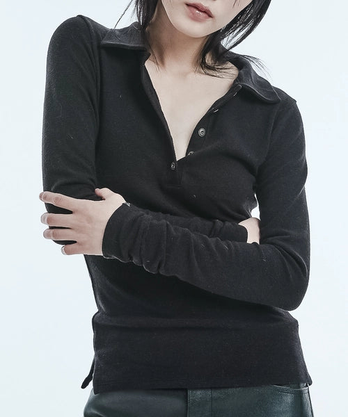 a-few-comments-fw-25-knit-metal-button-collared-long-sleeve-top-black-black-s