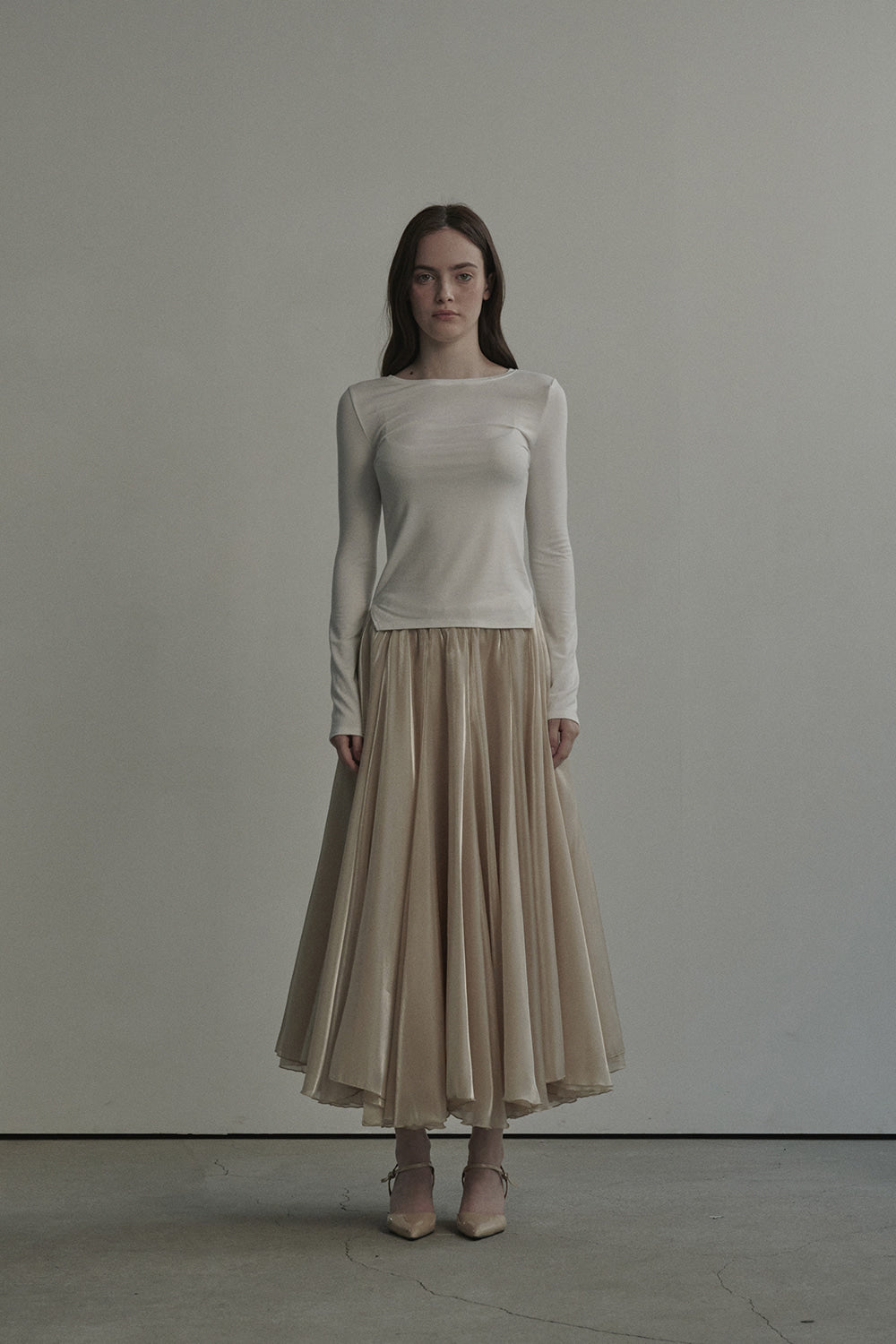 mausoleum-ss-25-nerina-sheer-long-flare-skirtcream