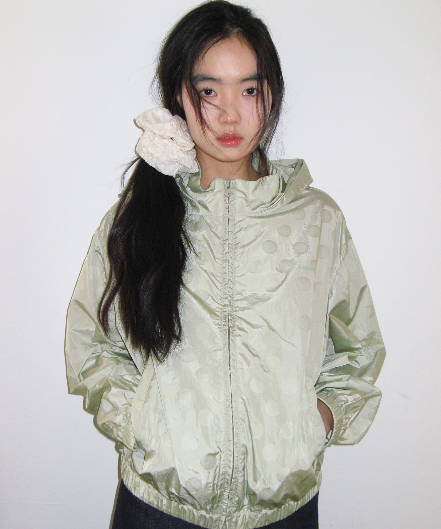 ames-worldwide-ss-26-glossy-dot-windbreaker-green-green-s