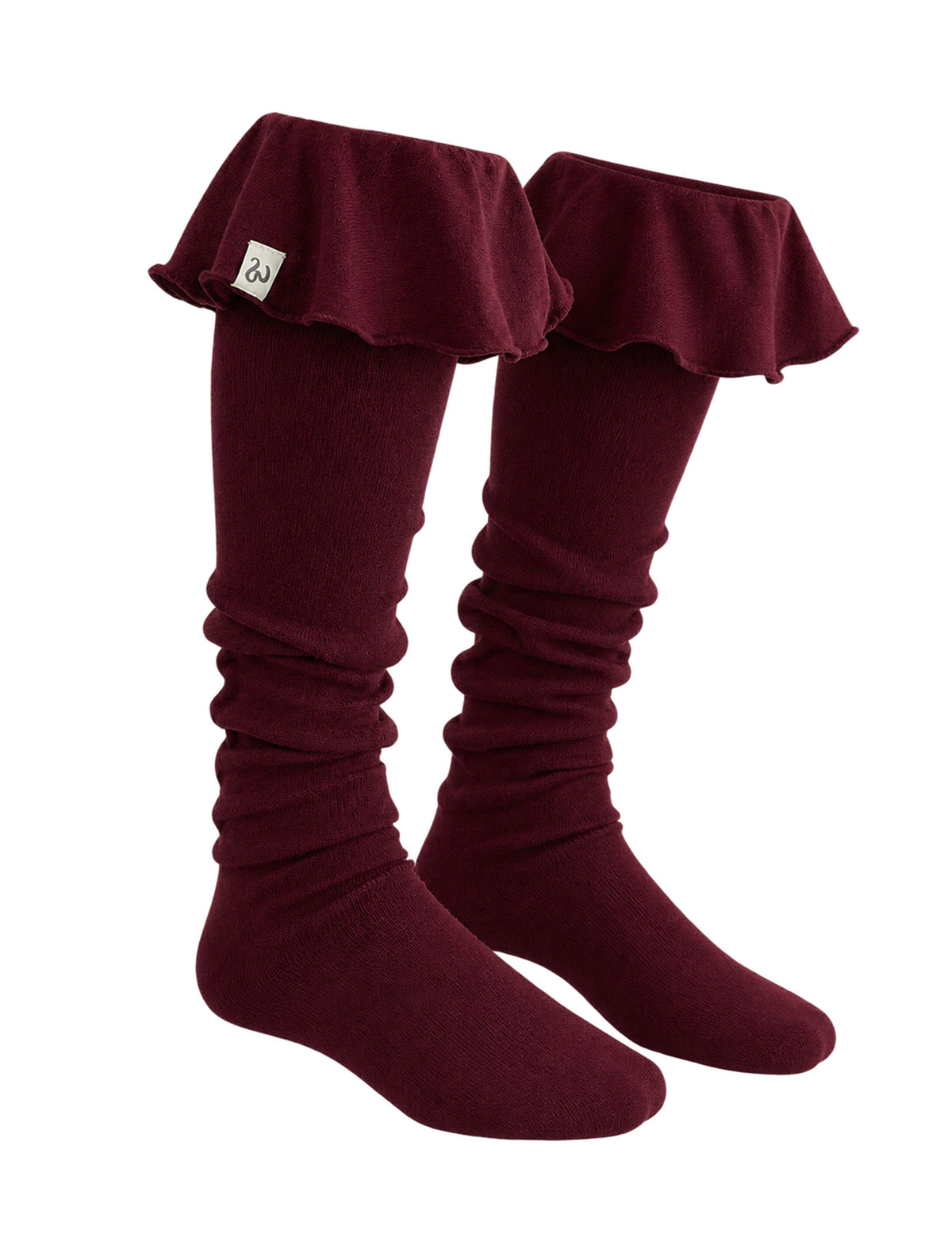 uglyshadow-fw-26-ruffle-long-socks-burgundy-burgundy-s
