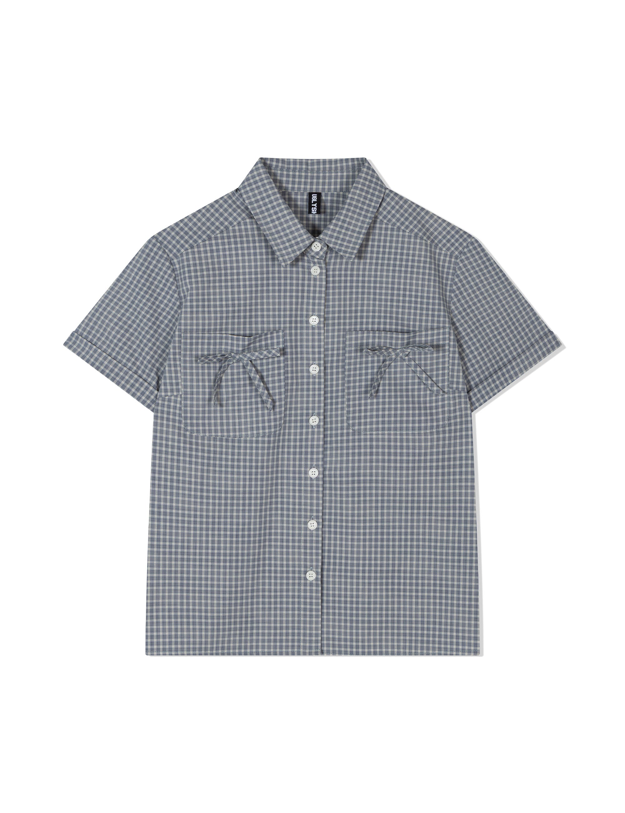 ugly-shadow-ss-25-check-ribbon-shirts(blue)