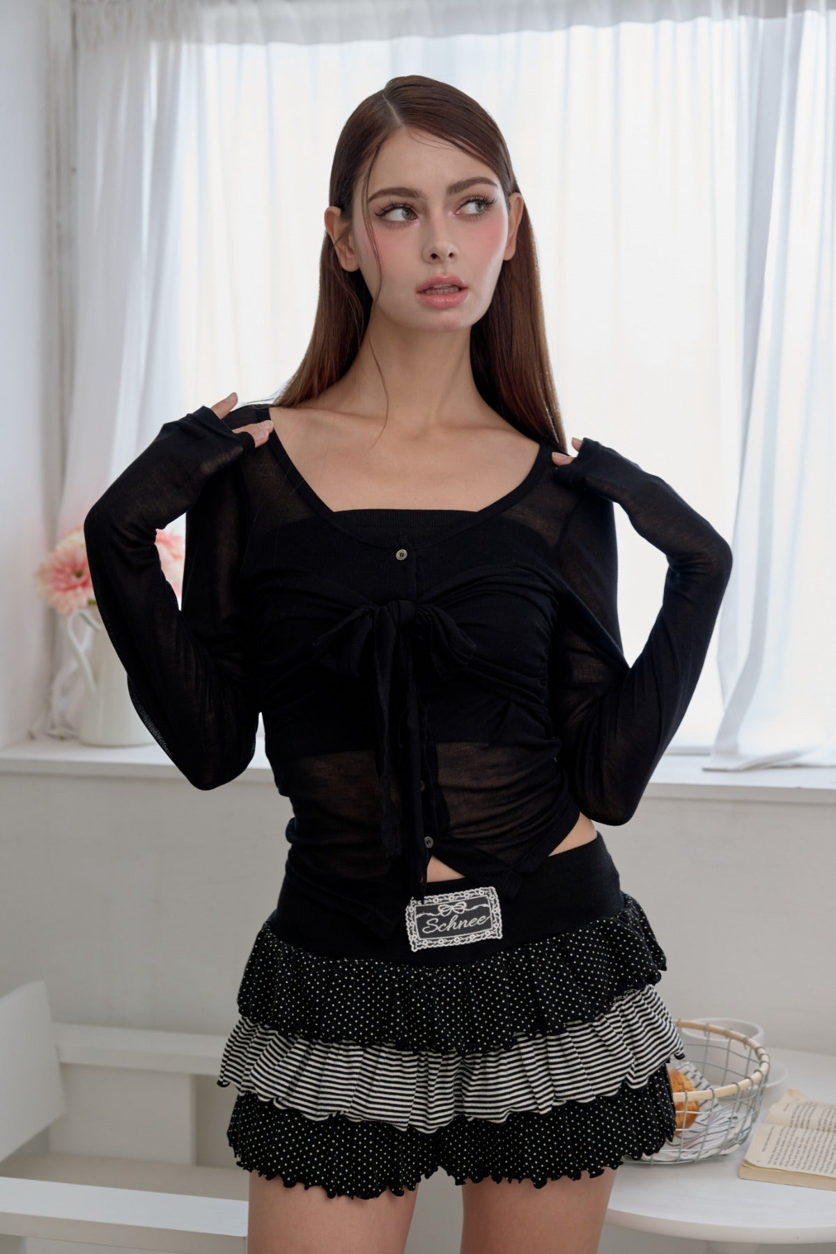 schnee-fw-25-fluffy-cancan-pants-skirt-black-dot-black-dot-s