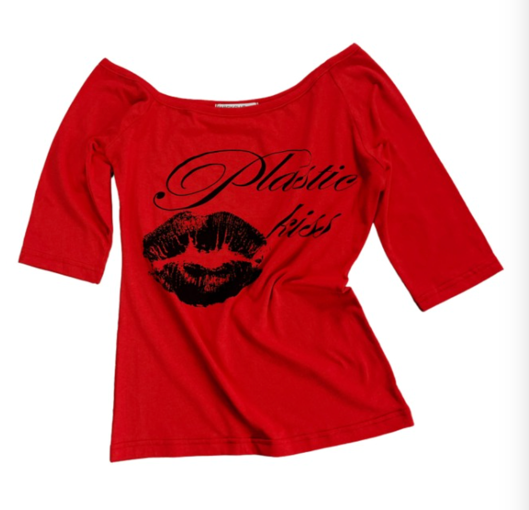 NASTYFANCYCLUB Plastic kiss one shoulder top red