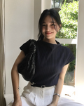 JOORTI Pleated mock neck top navy