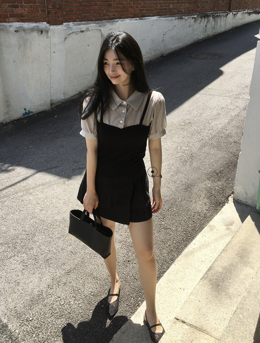 JOORTI Half sheer bustier blouse black