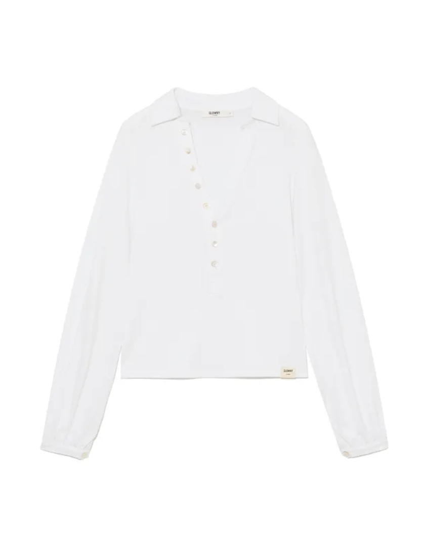 GLOWNY G v collar henley top white