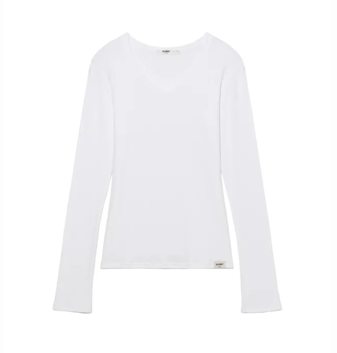 GLOWNY G classic v neck rib long sleeve white