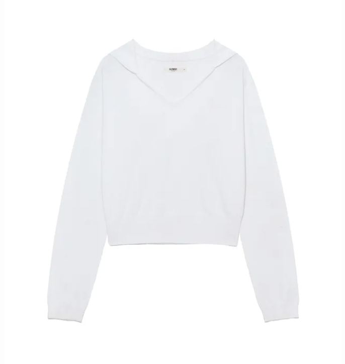 GLOWNY G hug v neck knit hoodie white