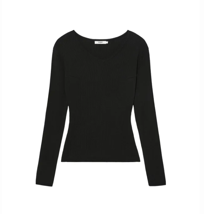 GLOWNY G classic rib v neck knit black