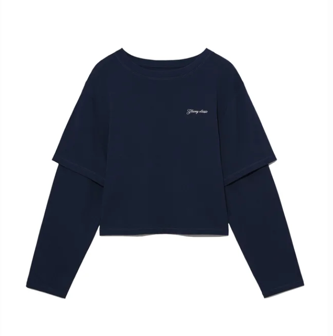 GLOWNY G double sleeve letter tee navy