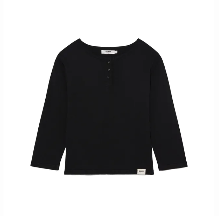 GLOWNY 3 4 button fly knit tee black