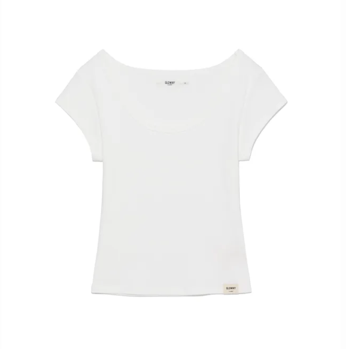 GLOWNY G deep scoop tee white