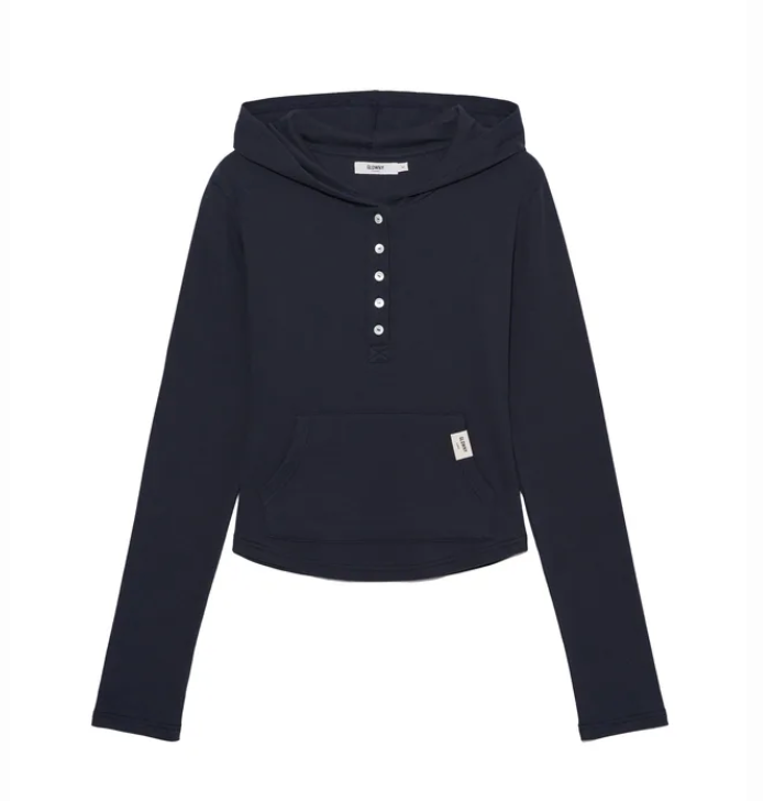 GLOWNY G fine button hoodie navy