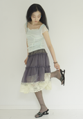 AIRRI Sheer lace tiered long skirt charcoal