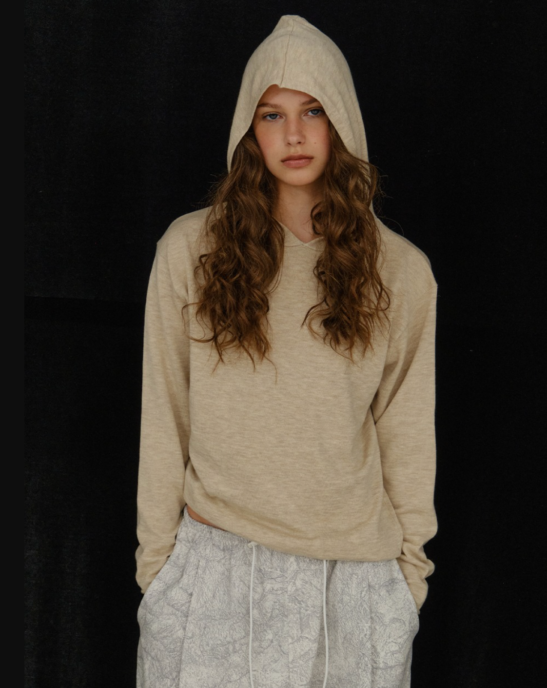 PLZPROJECT Loose hood knit beige