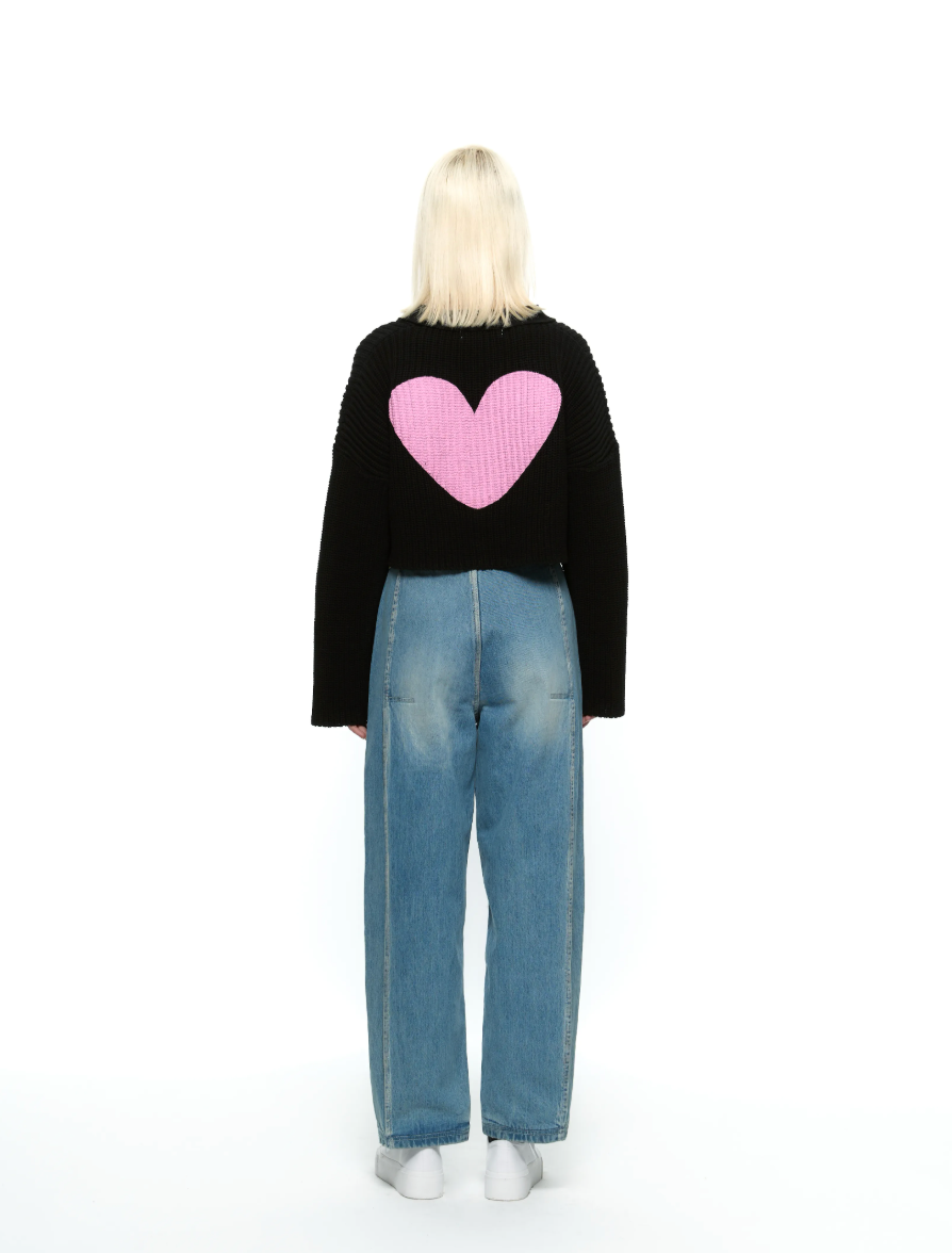 [KIMOUI] HEART CROP CARDIGAN (BLACK)