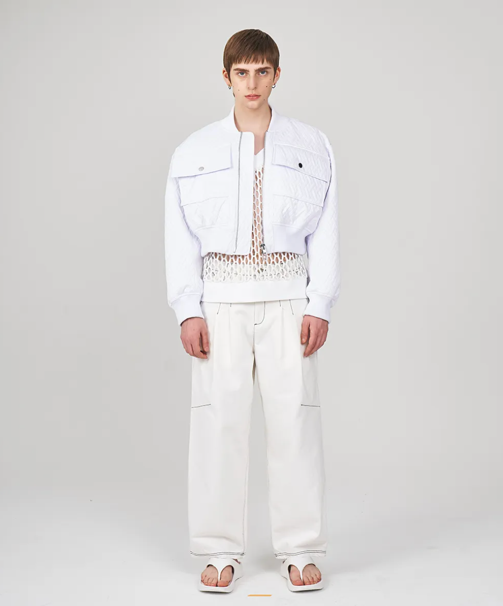 [KIMOUI] QUILTED CROP BLOUSON JACKET (WHITE)