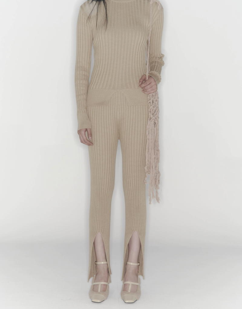 [KIMOUI] RIBBED KINT PANTS (BEIGE)