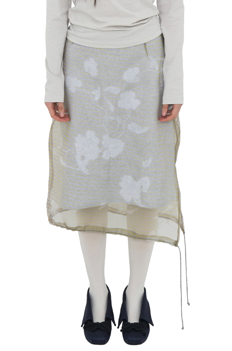ODLY WORKSHOP Print mesh skirt flax