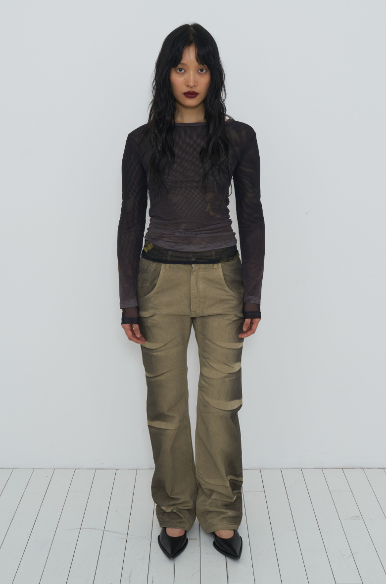 ODLYWORKSHOP Layered mesh long sleeve tee bark