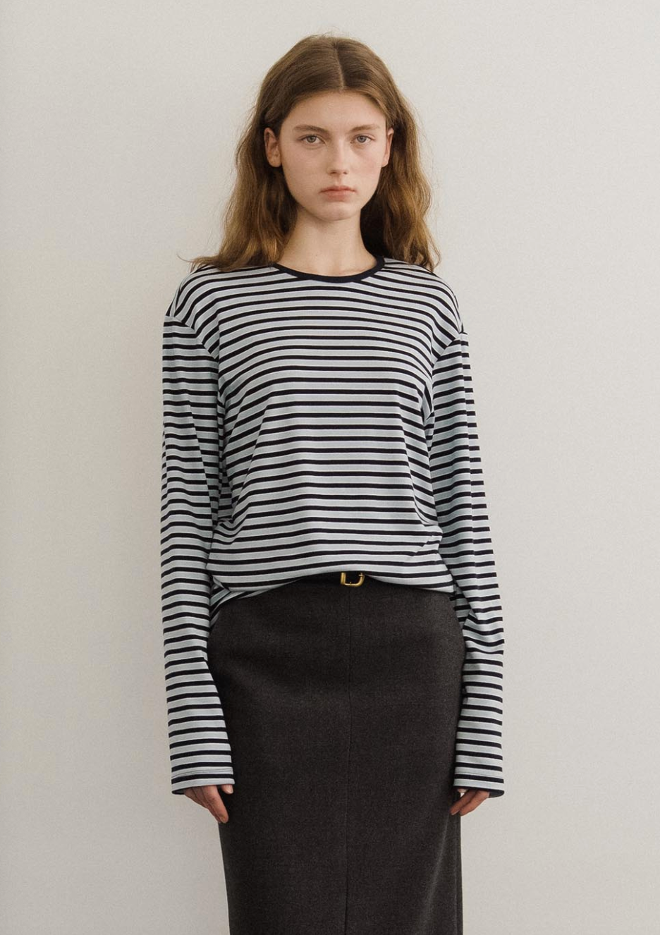 ANEDIT I soft tencel stripe long sleeve sky