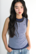 AMES WORLDWIDE Layered button sleeveless blue