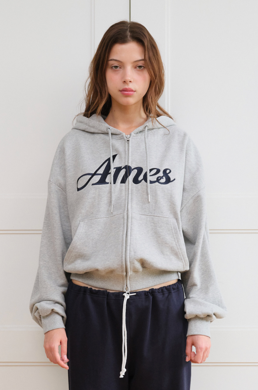 AMES WORLDWIDE Standard logo hoodie zip up grey